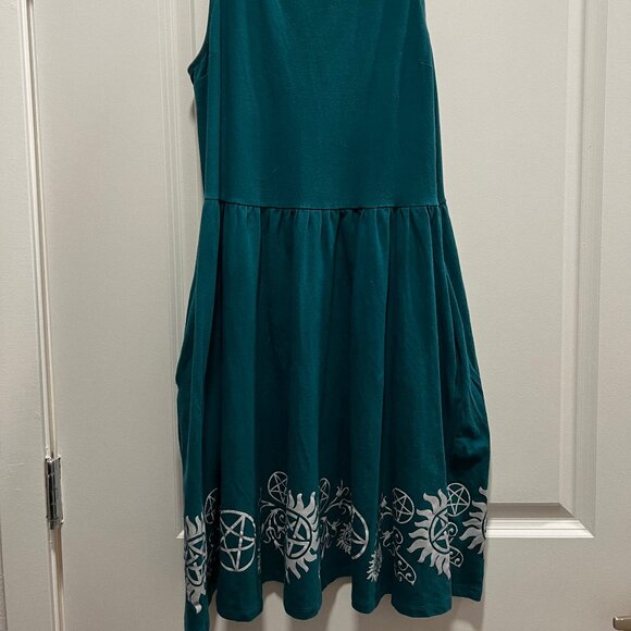 Hot Topic 'Supernatural' Mini Dress Women's Medium Gray Symbols in Teal - Picture 4 of 8
